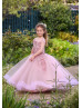 Mauve Lace Tulle V Back Floor Length Flower Girl Dress